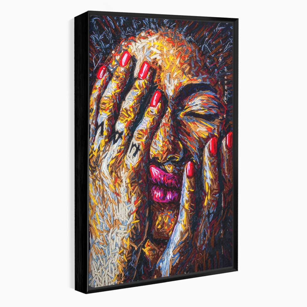 Tablou canvas cu tablou canvas cu portret stilizat, in rama de aluminiu negru